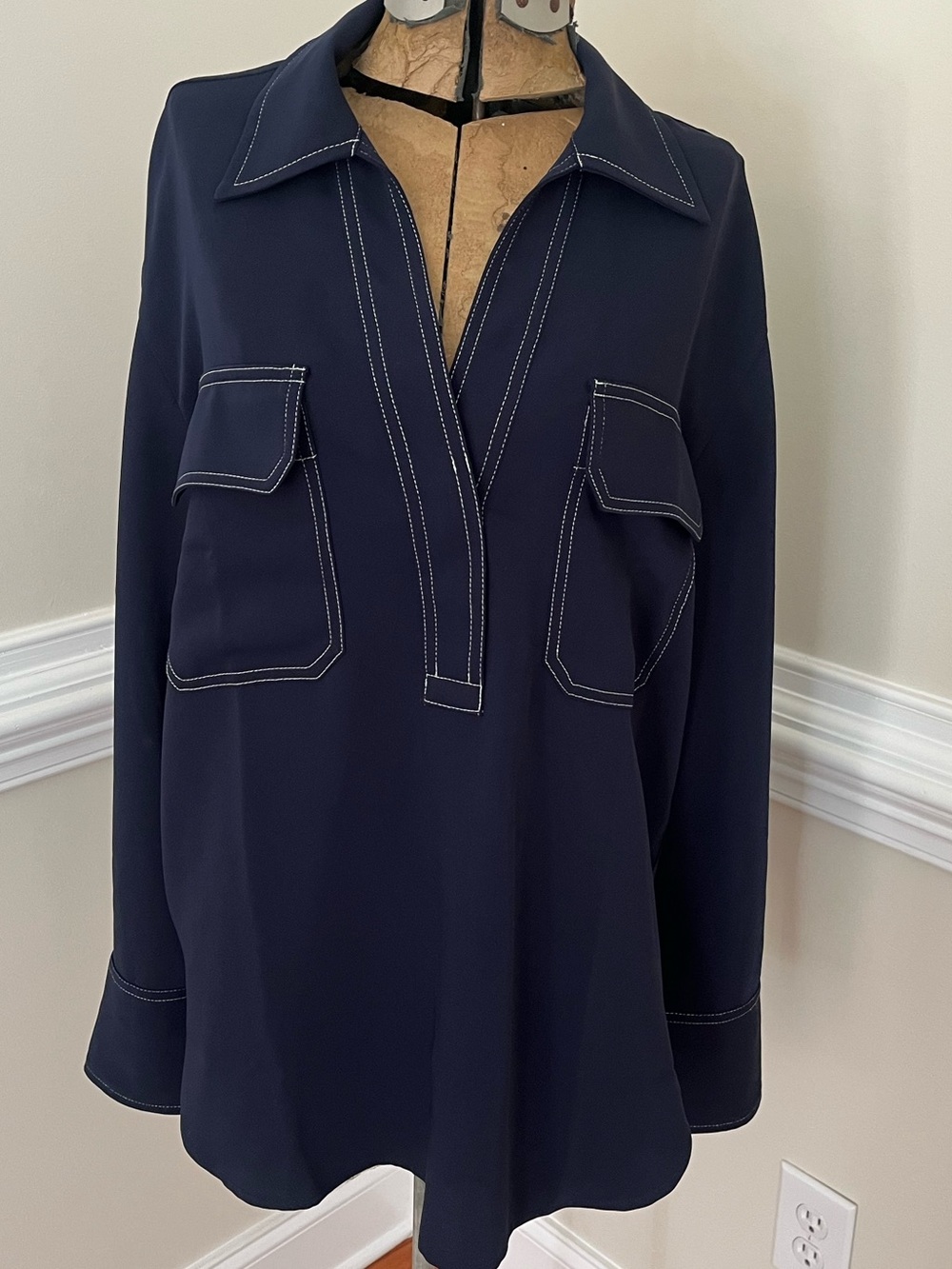 Madewell Navy Popover Tunic with White Topstitching NWT